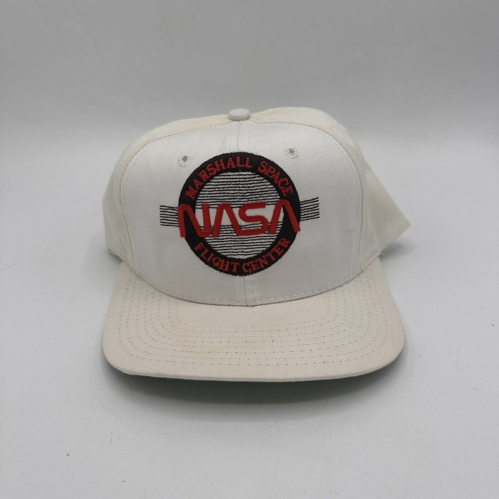 Vintage NASA Hat Circle Logo Snapback Cap White Cotton Twill 90s Space - Picture 1 of 6